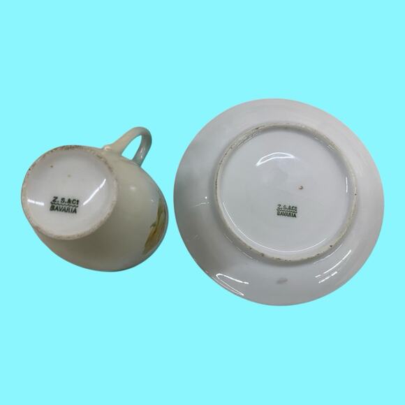 Z.S. & Co Bavaria 4 Vintage Chocolate Or Demitasse Cups And Saucers Yellow Roses - Picture 11 of 12